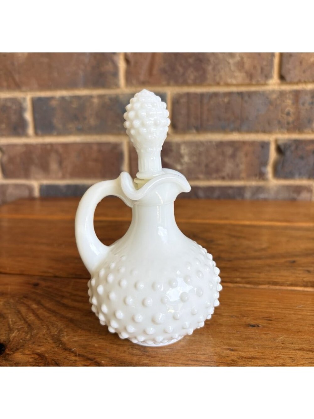 Vintage Avon White Milk Glass Hobnail Bath Foam Cruet with Stopper (EMPTY) 6 x 3
